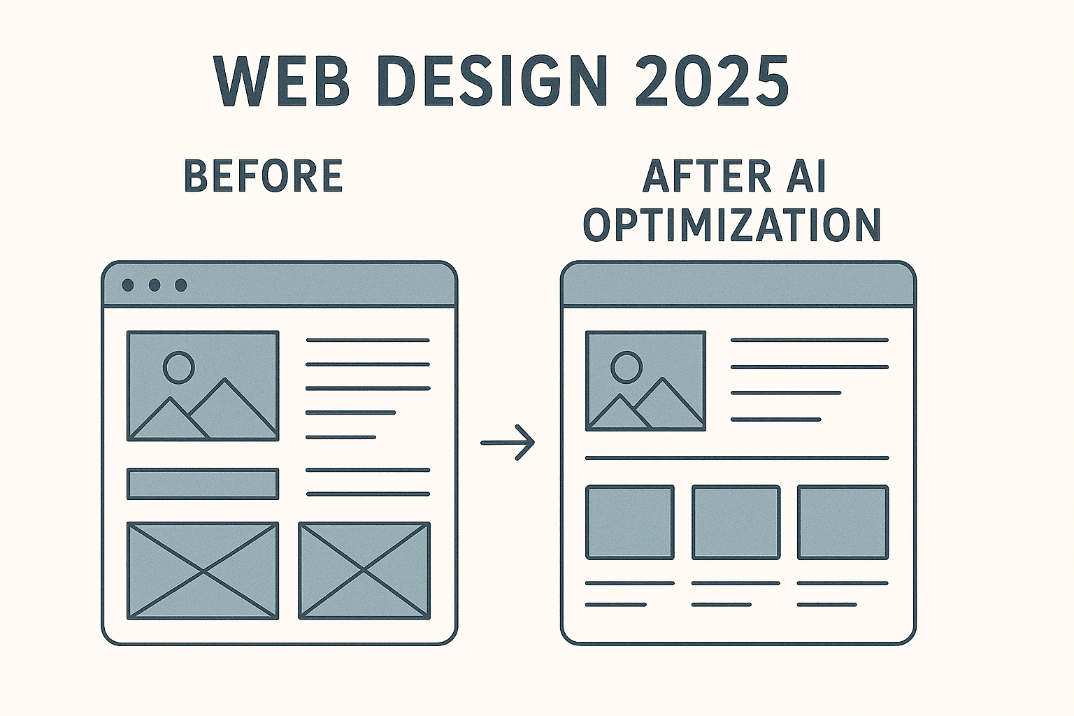 Porównanie układu strony przed i po optymalizacji AI – web design 2025